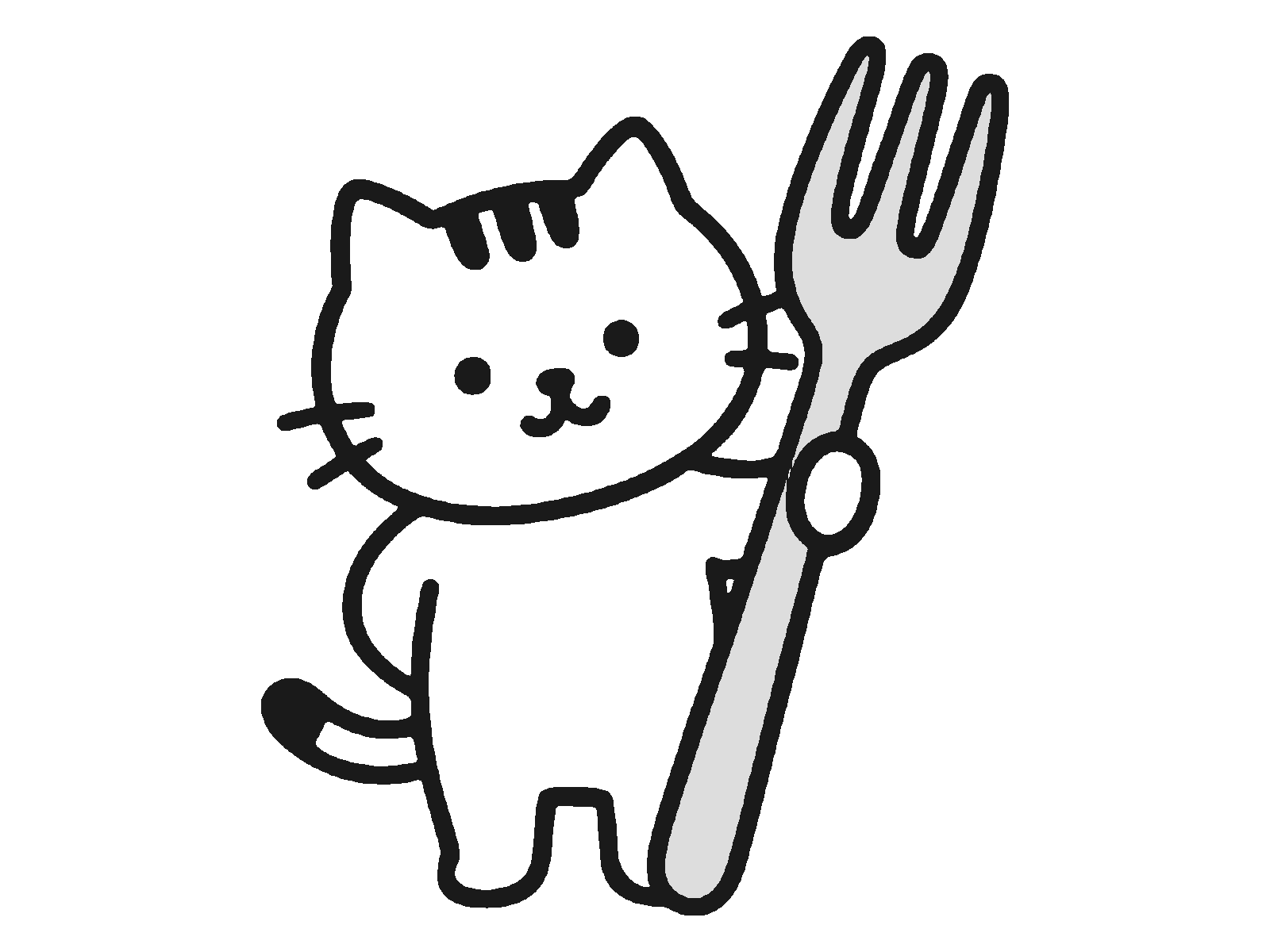 スプーンとフォークを持った猫のイラスト